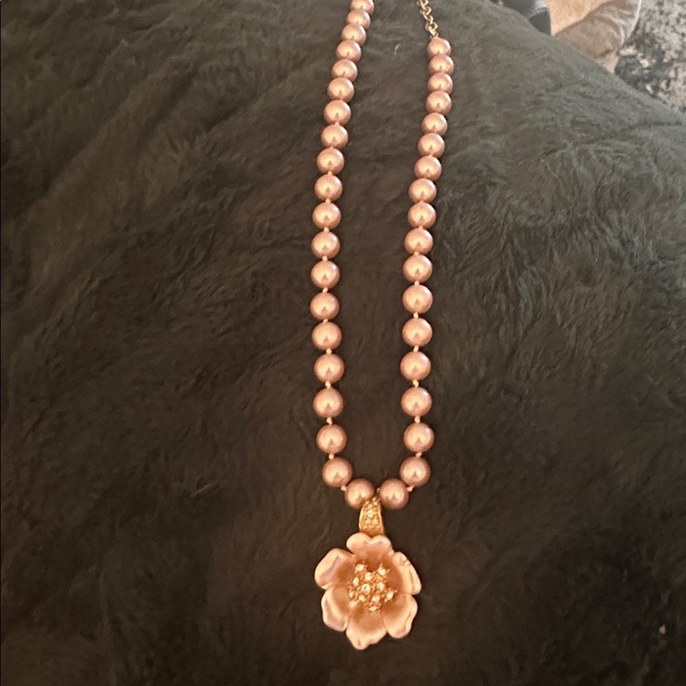 Nolan Miller Elegant Pink Pearl Necklace with Floral Enhancer